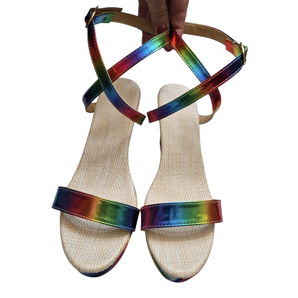Colorful Strappy Wedge Sandals - Picture 3 of 12